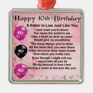 Schwägerin-Gedicht-40. Geburtstag Ornament Aus Metall