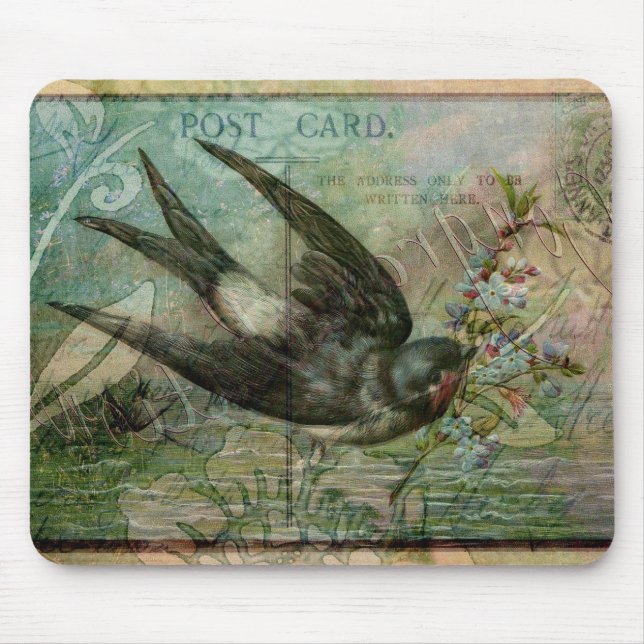 Schwalbe mit Blumen Mousepad (Vorne)