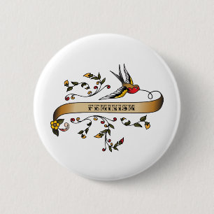 Schwalbe und Rolle mit dem Feminismus Button