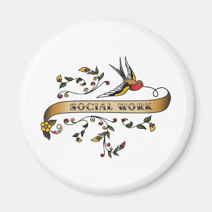 Schwalbe und Rolle mit Sozialarbeit Magnet