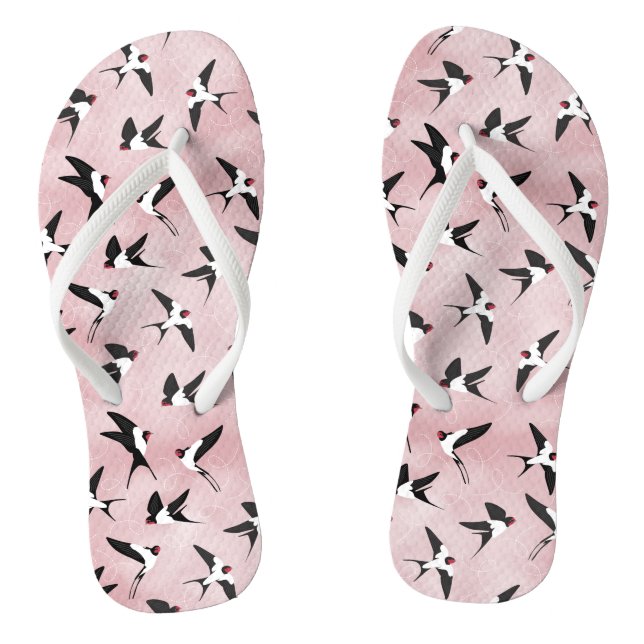 Schwalben am Himmel - Rosa - Große Skala Flip Flops (Fußbett)