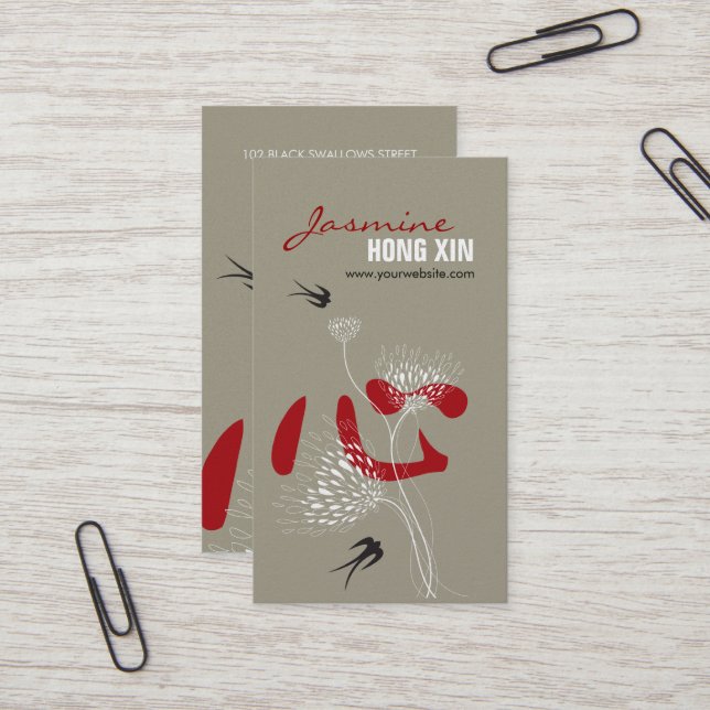 Schwalben Birnen Chinesisches Herz-Orientales Kanj Visitenkarte (Vorderseite/Rückseite Beispiel)