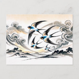 Schwalben durch den Himmel in chinesischer Tinte P Postkarte