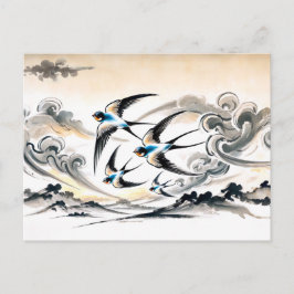 Schwalben durch den Himmel in chinesischer Tinte P Postkarte