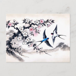 Schwalben durch den Himmel in chinesischer Tinte Postkarte