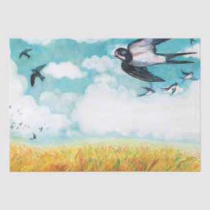 Schwalben fliegen über blauem Himmel Seidenpapier