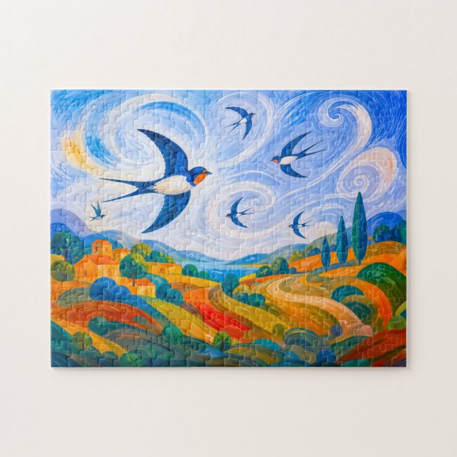 Schwalben gleiten am windigen Hanghimmel Puzzle (Horizontal)