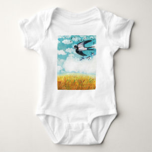 Schwalben über einem Weizenfeld Illustration Baby Strampler