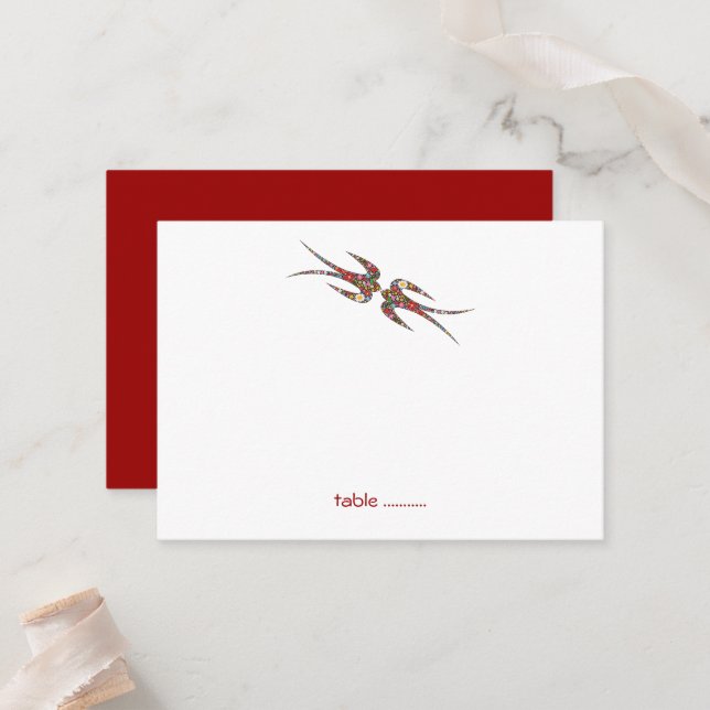 Schwalben und farbenfrohe Frühlingsblumen Hochzeit Platzkarte (Vorderseite/Rückseite Beispiel)