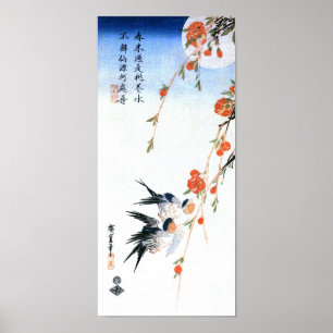 Schwalben und Pfirsichblüten, Hiroshige Japanisch  Poster