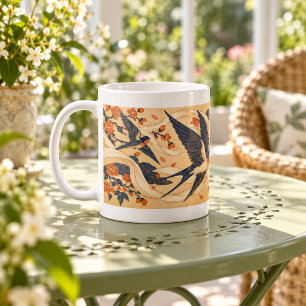 Schwalben und Seide Woodblock-Vogel-Tasse Kaffeetasse