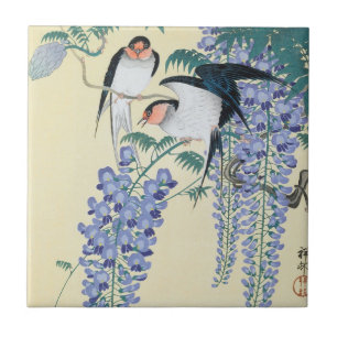 Schwalben und Wisteria von Ohara Koson Fliese