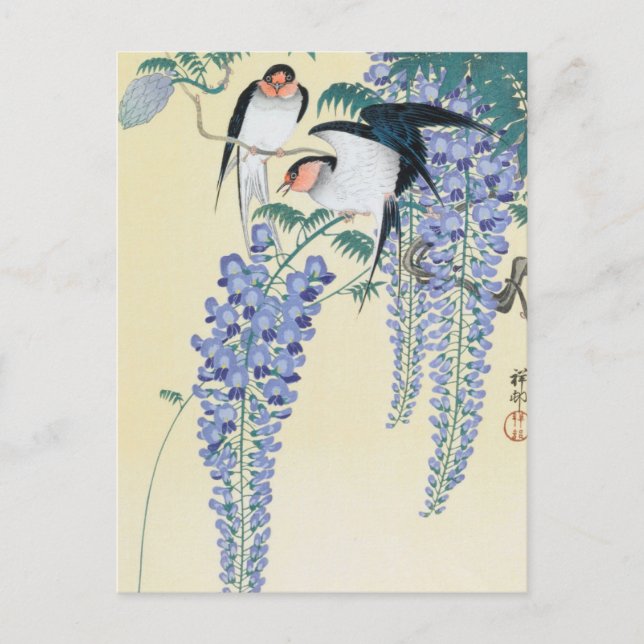 Schwalben und Wisteria von Ohara Koson Postkarte (Vorderseite)