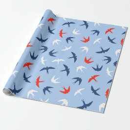 Schwalben Vögel Sky Flugmuster Blaues Weiß Geschenkpapier