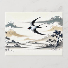 Schwalbengruppe, die durch den Himmel in China auf Postkarte