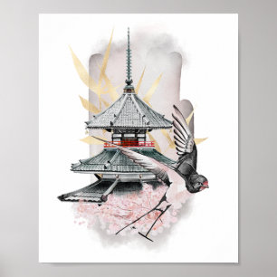 Schwalbenvogel japanische Kunstwerke Poster