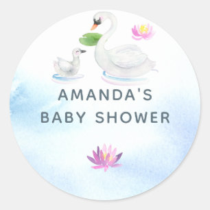 Schwan-Aquarell-Baby-Party Runder Aufkleber