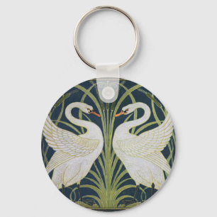Schwan Art Nouveau Wirbel Vogel Weiß Schlüsselanhänger