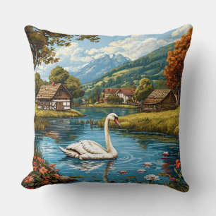 Schwan auf dem See Elegantes Wohnaccessoire Kissen