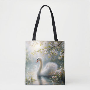 Schwan auf dem See Frühlingsblumenkunst