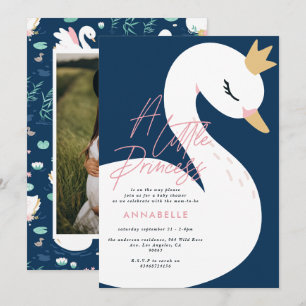Schwan Baby Shower Mädchenhaft Rosa Navy Blau süß Einladung
