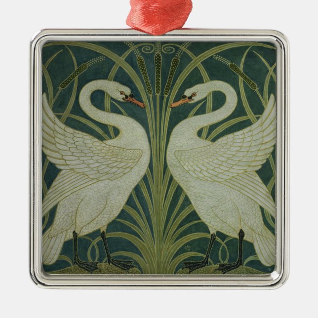 "Schwan-, Eile- und Iris" Tapetenentwurf Silbernes Ornament (Vorne)