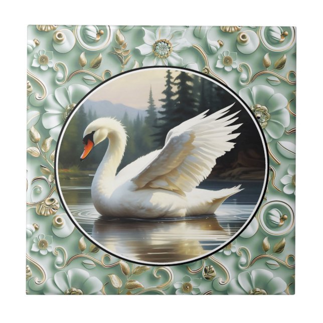 Schwan gleitet elegant über den See Fliese (Vorderseite)