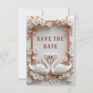 💍 Schwan-Herz-Hochzeitsdekoration mit floralem Ra Save The Date