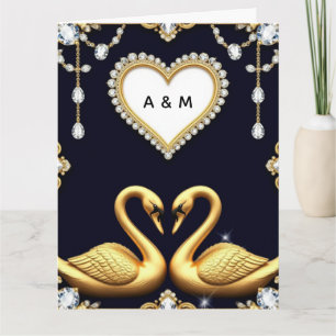 Schwan-Hochzeitspaar mit goldenen Ringen Karte