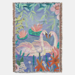Schwan im Pfund Vögel Floral Botanisch Decke
