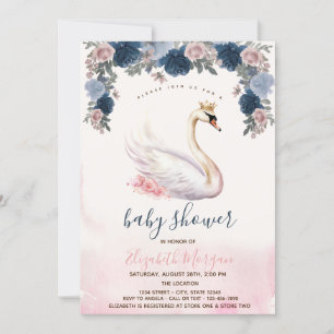 Schwan Kronen Blumen Rosa Streifen Baby Shower Einladung