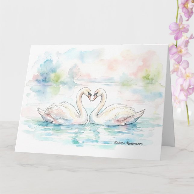 Schwan Liebende - Valentinstag Karte (Orchidee)