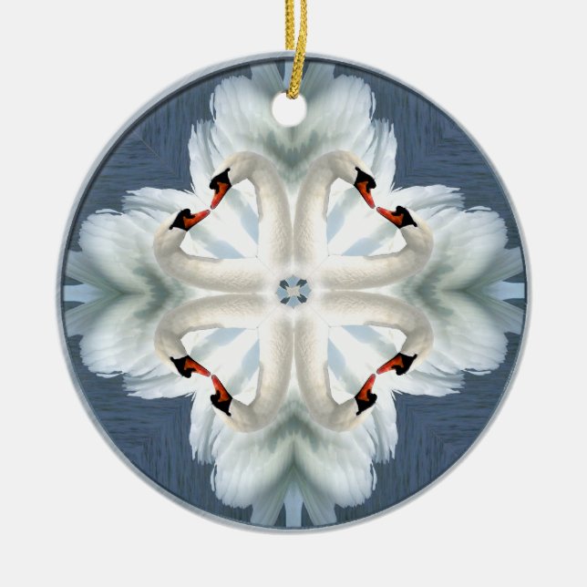 Schwan-Mandala Keramik Ornament (Vorne)