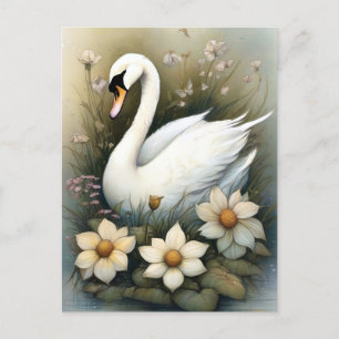 Schwan mit Blume Postkarte
