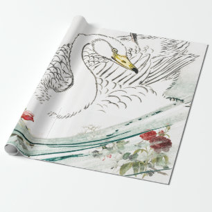 SCHWAN MIT BLUMEN Verpackungs-Papier Geschenkpapier