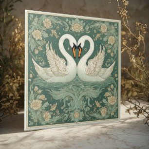 Schwan-Paar Art Nouveau Dekorativer Wandakzent Fliese