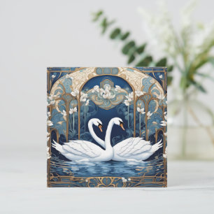 Schwan-Paar Art Nouveau Vogel Art Deco Blau Feiertagskarte