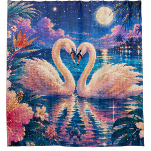 Schwan-Paar Tropisches Date Night Geometrischer St Duschvorhang