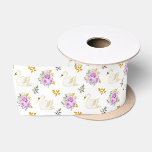 Schwan Purpur- und Gold-Blumenrosen Satinband