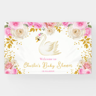 Schwan Rosa Goldrosen Baby Shower Willkommen Banner