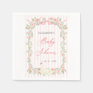 Schwan Rosa Schleife Florale Babyparty Serviette