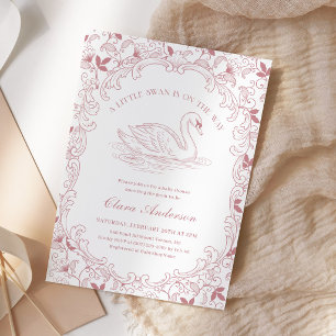 Schwan Rosa Toile Mädchen Baby Shower Einladung