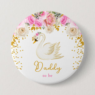 Schwan Rosa und Goldene Rosen Daddy To Be Button