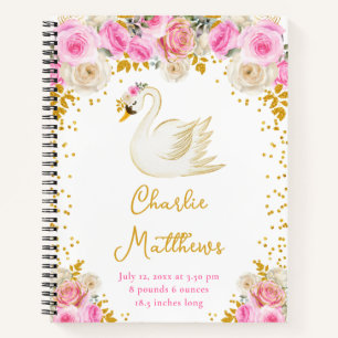 Schwan Rosa und Goldene Rosen Geburtsstatistik Notizbuch