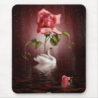 Schwan-Rosen-Herz-Szene 3A Mousepad
