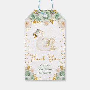 Schwan-Sage-Grün-Gold-Rosen-Baby-Shower-Dankeschön Geschenkanhänger