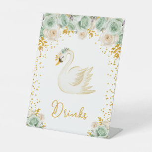 Schwan-Sage-Grün und Goldene Rosen-Baby-Shower Sockelschild