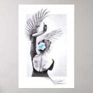 Schwan tanzende Frau Ballett Surreal Zeichnung Kun Poster