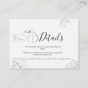 Schwan und Blumen Hochzeitskarte mit Skizzen Begleitkarte