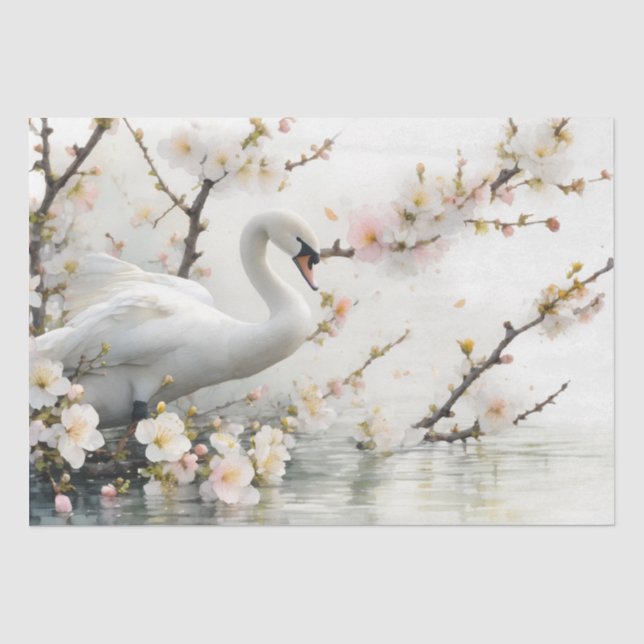 Schwan und Blütensee in Aquarell Seidenpapier (Vorderseite)